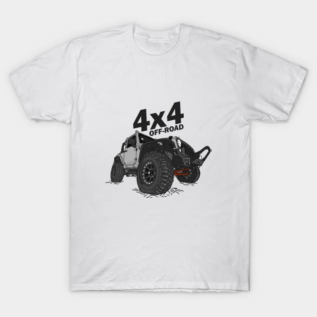 4x4 Off Road Jeep Grey T-Shirt by 4x4 Sketch